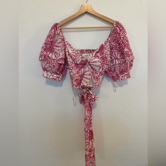Anthropologie Maeve Tie-Back Printed Crop Top Pink Floral Size Small - Picture 4 of 8